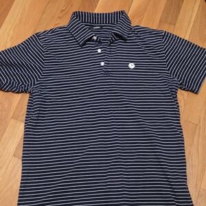Malbon Men's Navy Striped Polo Shirt